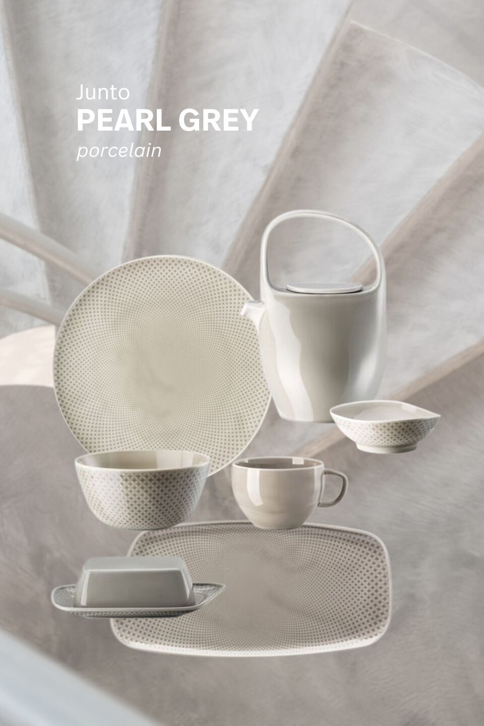 Rosenthal Junto Pearl Grey porcelain with a warm grey tone for contemporary interiors.