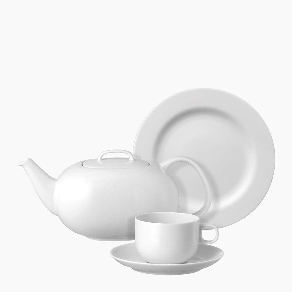  Rosenthal Moon White 5 piece place setting on white background.
