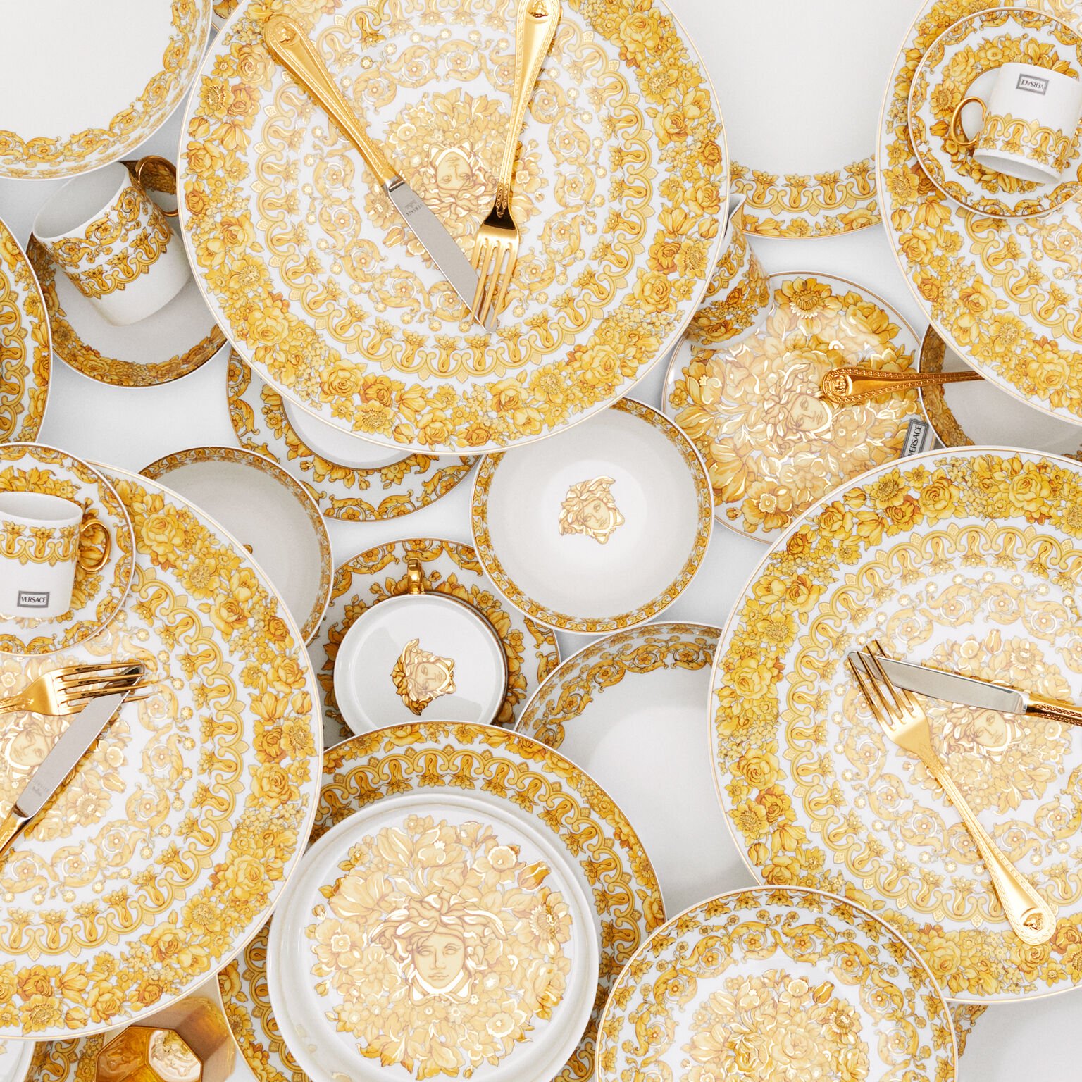 Rosenthal meets Versace dinnerware in golden decor