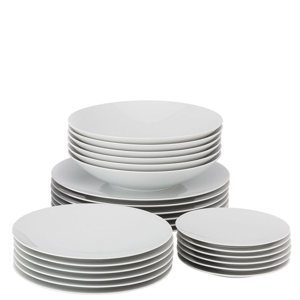 Rosenthal Moon White 5 piece place setting on white background. BROWSE SETS NOW