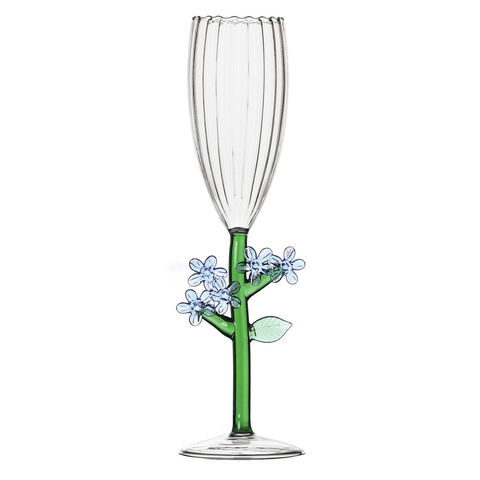 Champagne goblet optic with blue flower