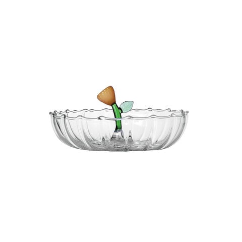 Cloche with dish and blue flower