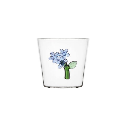 Water glass with light blue flower