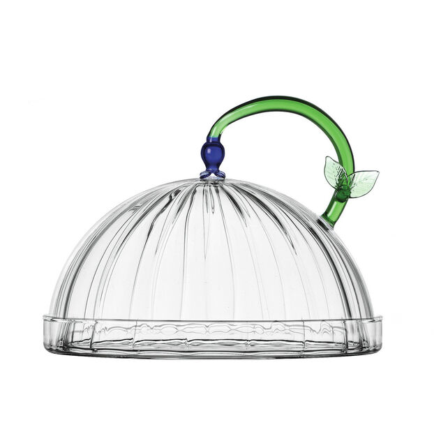 Cloche with dish and blue flower image number 0