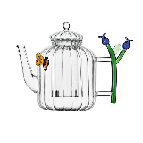Teapot optic with blue flower and butterfly