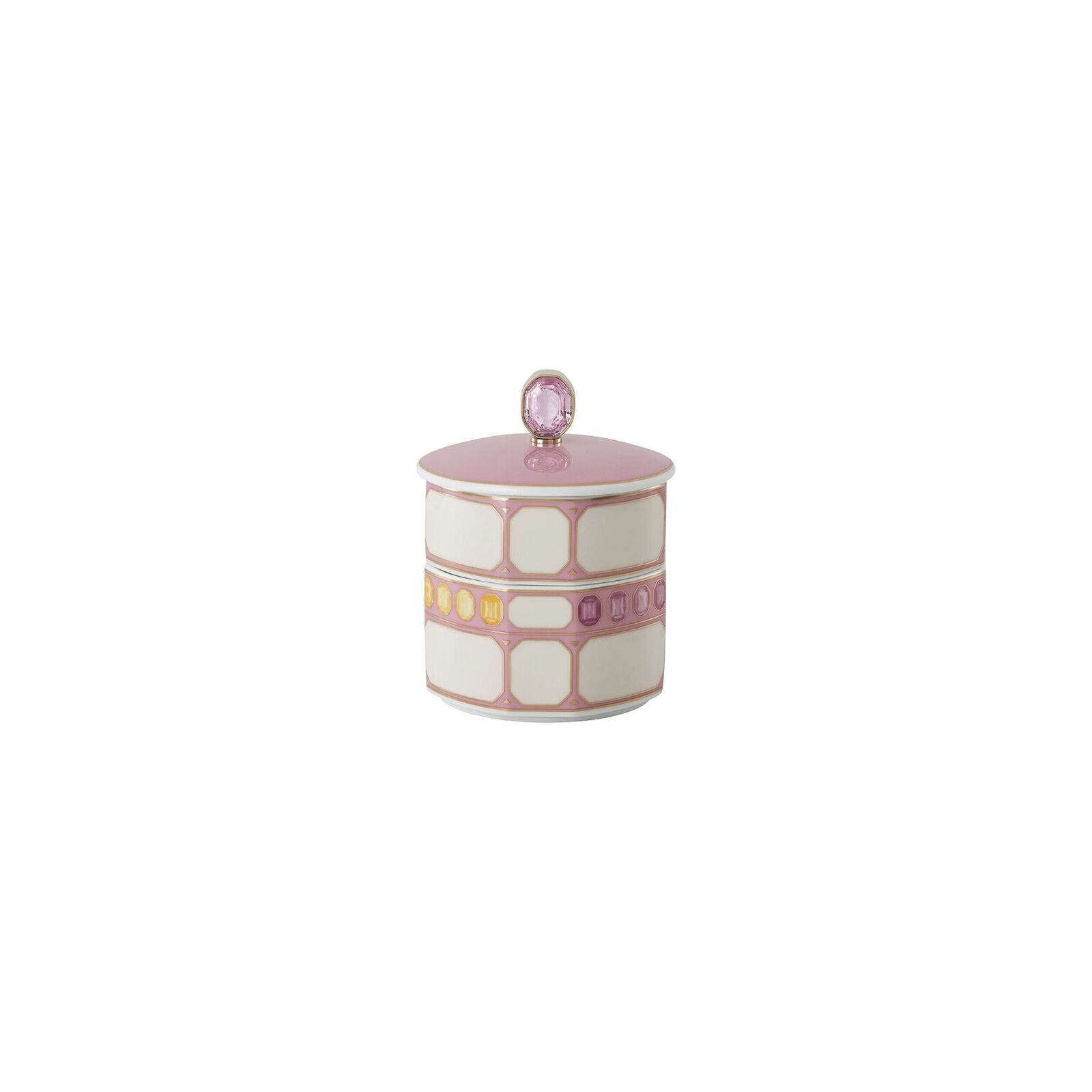 Covered container (8 cm) from the Swarovski IDYLLIA Marshmallow collection in porcelain. image number null