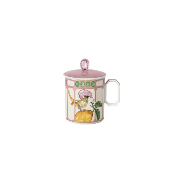 Mug with handle and lid (10.40 cm) from the Swarovski IDYLLIA Flycatcher Pink collection. image number 0