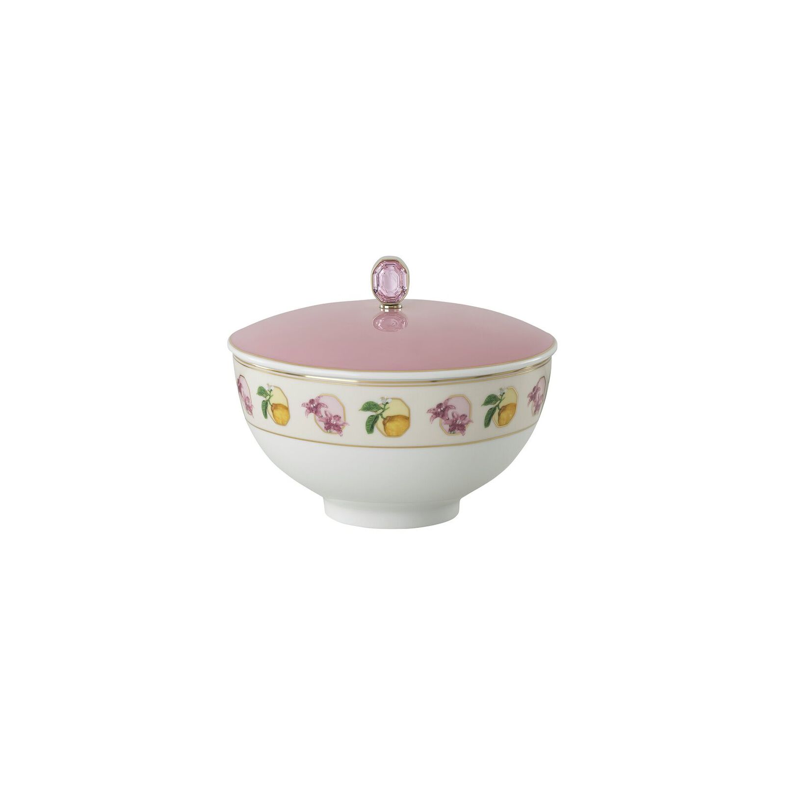 Bowl (15 cm) with lid from the Swarovski IDYLLIA Marshmallow collection in porcelain. image number null