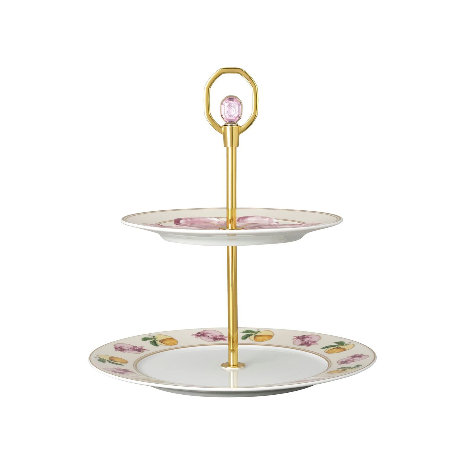 Two-tier cake stand (25.20 cm) from the Swarovski IDYLLIA Marshmallow collection. image number null