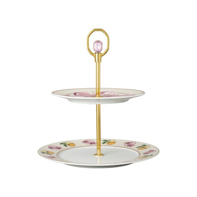 Two-tier cake stand (25.20 cm) from the Swarovski IDYLLIA Marshmallow collection. image number 0