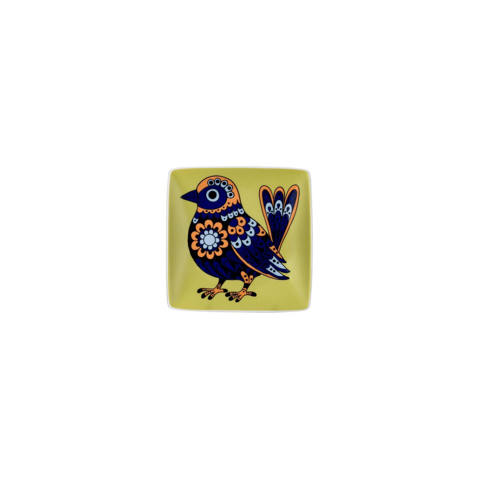 Square bowl (12 cm) from the Rosenthal Home Flower Farm collection, featuring a bird design in blue and white. image number null