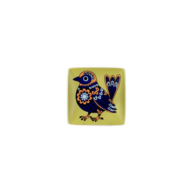 Square bowl (12 cm) from the Rosenthal Home Flower Farm collection, featuring a bird design in blue and white. image number 0