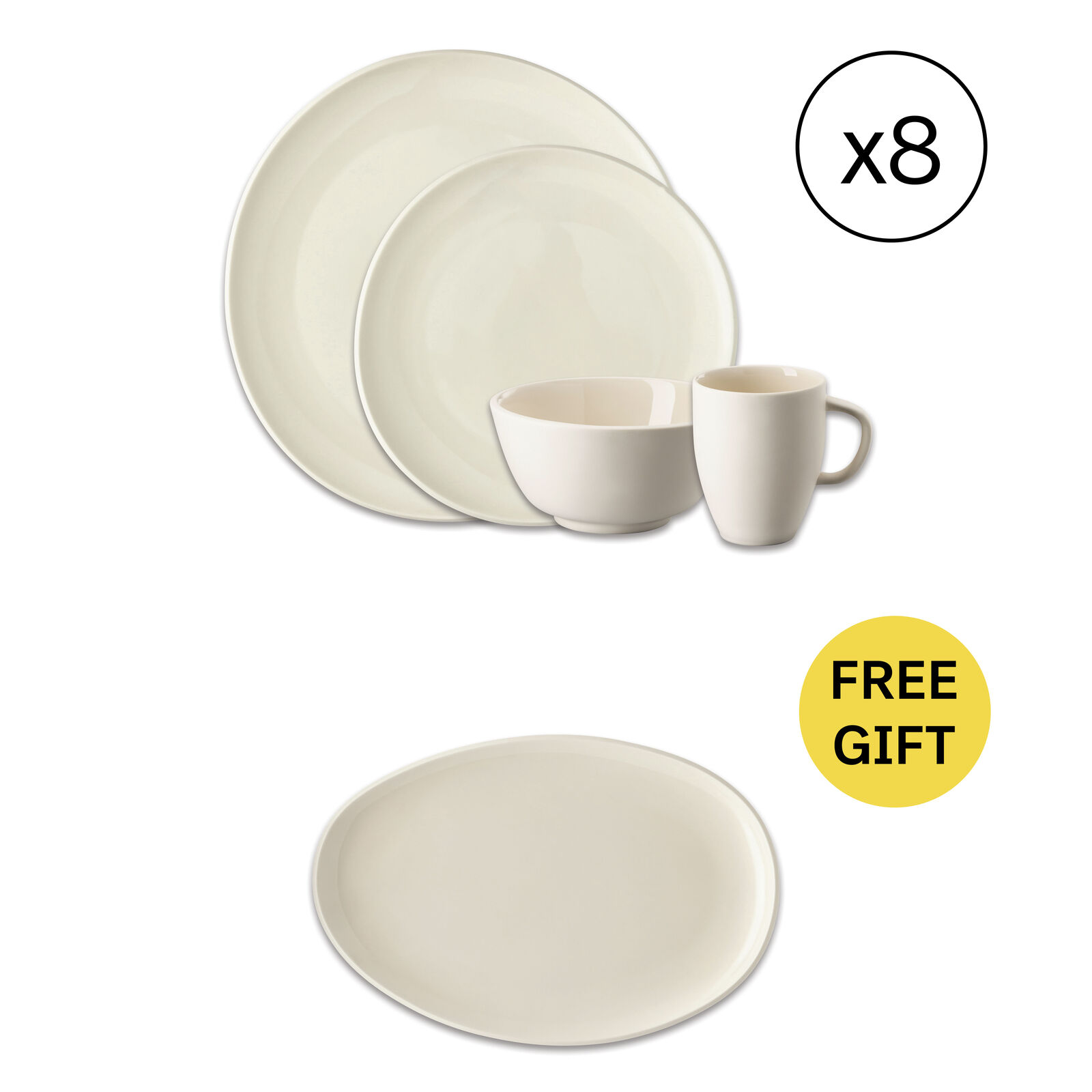 Dinnerware Set for 8 People 32 Pieces with Free Gift image number null