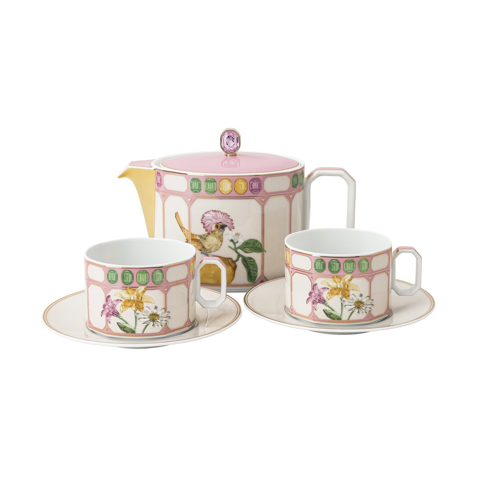 Teaset (5 pieces) Swarovski IDYLLIA Marshmallow collection in porcelain, suitable for two people. image number null