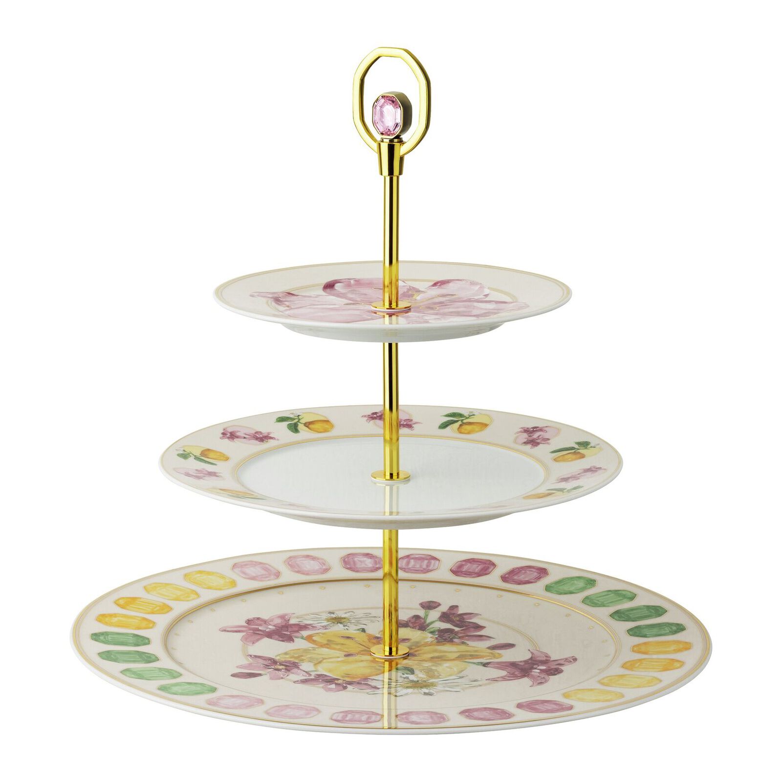 Three-tier cake stand (32.5 cm) from the Swarovski IDYLLIA Marshmallow collection in porcelain. image number null
