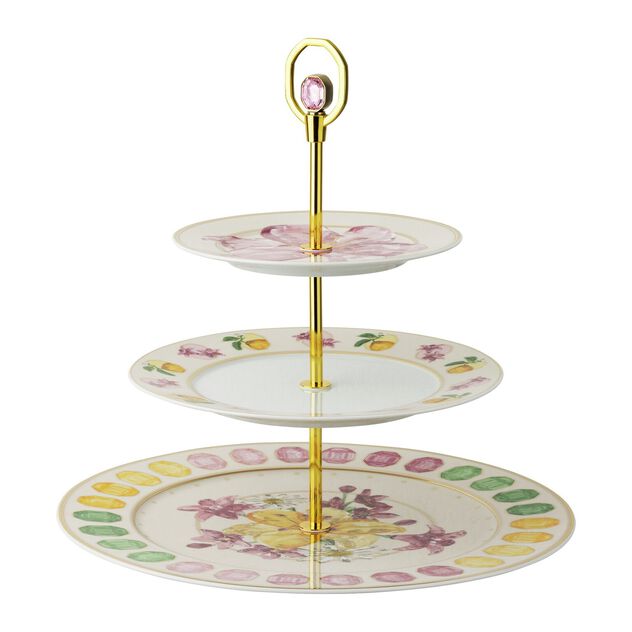 Three-tier cake stand (32.5 cm) from the Swarovski IDYLLIA Marshmallow collection in porcelain. image number 0